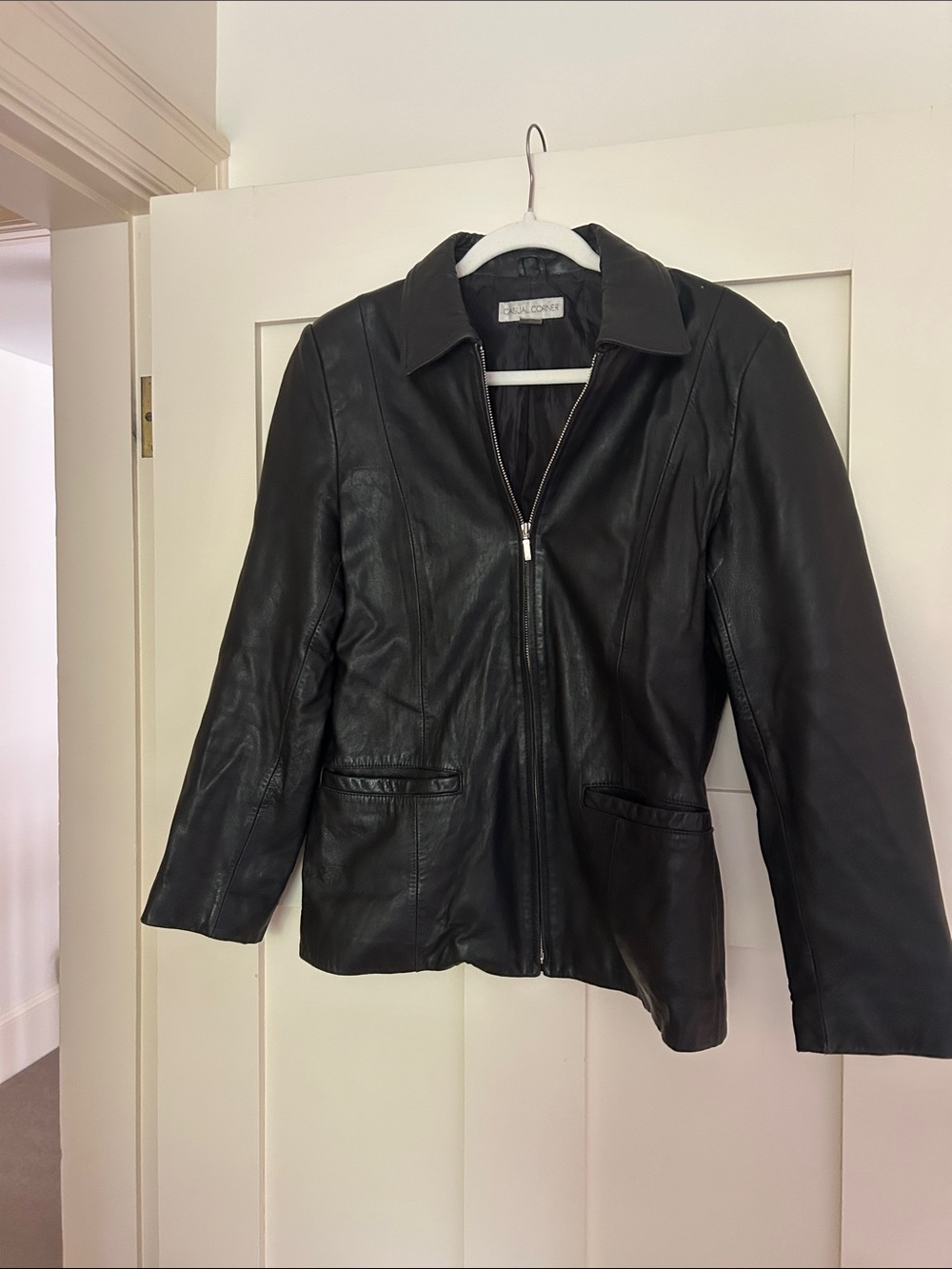 Casual Corner Black Leather Zip-Front Jacket